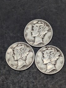 (3) Mercury Dimes 1943 P,D, S