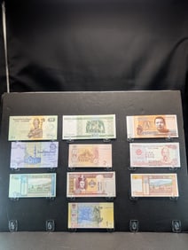10 Foreign (Crisp/Unc) Notes, Great Art!