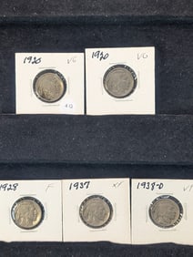(5) Full Date Buffalo Nickels (2) 1920, 1928, 1937, 1938-D