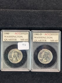 (2) Washington Quarters 1980, 1981-D Slabbed by ACG