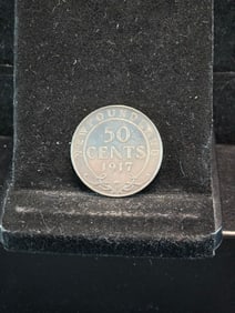 1917-C Newfoundland 50 Cents Sterling Silver (.925) Coin. George V Portrait.