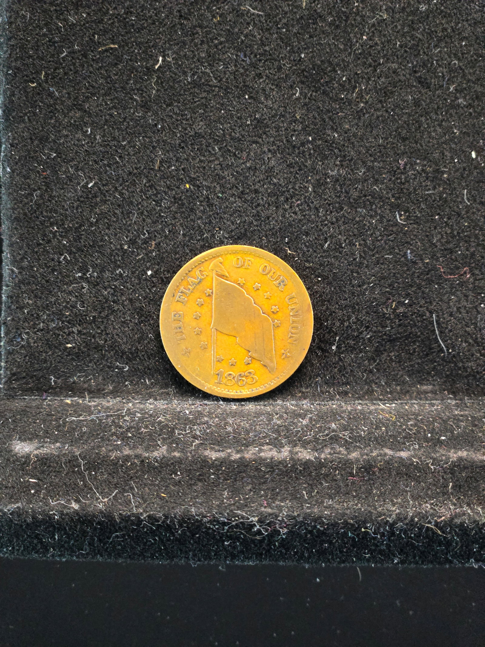 1863 Merchant Civil War Token. OBV: "The Flag Of Our Union". REV: "Sherwood & Hopson China Emporium,: 1863 Merchant Civil War Token. OBV: "The Flag Of Our Union". REV: "Sherwood & Hopson China Emporium, Utica N.Y.".