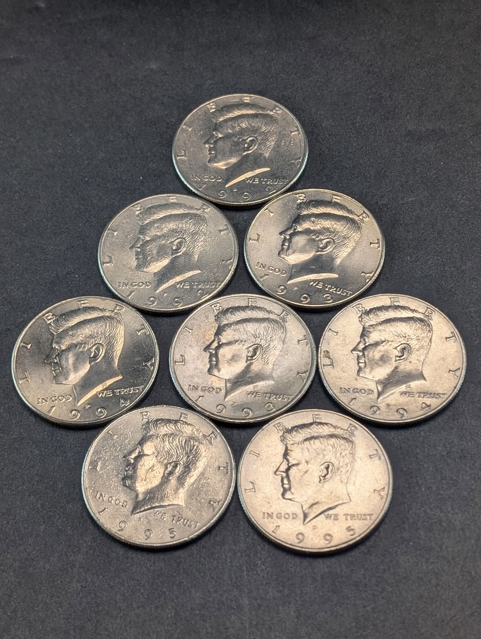 (8) Kennedy Half Dollars 1992 P&D, 1993 P&D, 1994 P&D, 1995 P&D (1 of 5)