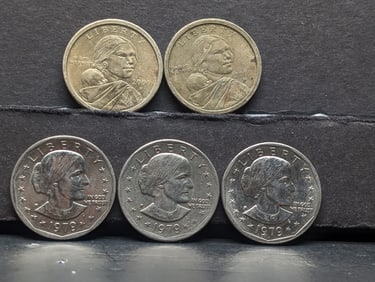 (3) 1979-P SBA Dollars & (2) 2000-P Sacagawea Dollars