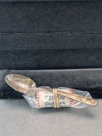 Roll of 25 Abraham Lincoln Presidential Dollars and Abraham Lincoln Spoon
