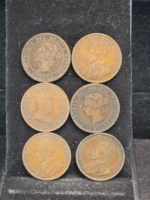1886 1876-H 1910 1913 1915 1916 Canada Large Cents. 6 Coins.