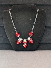 20" Pre-owned Necklace w/Red, CZ Stones (some missing)