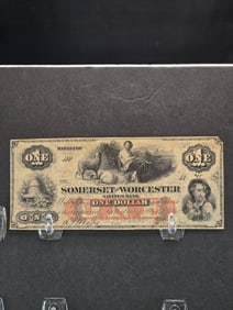 1862 $1 Somerset And Winchester Savings Bank, Salisbury, MD, Obsolete Note. Beehive, Left.