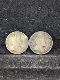 1903 & 1904, Canadian Silver Five Cents coins 92.5% Sterling Silver-Great Details, , Over 120 Years