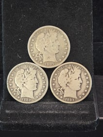 1902 1903 1904 United States Barber Half Dollars. Vintage Type Coins.