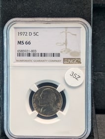 1972-D MS66 Jefferson Nickel, (Graded by NGC)