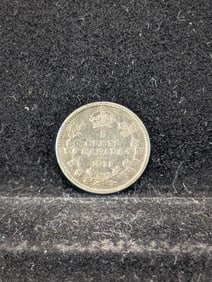1911 Canadian Silver Five Cent coin 92.5% Sterling Silver-EF-Great Details on Crown, 114 Years Old