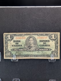 1937 Ottawa Canada $1 Dollar Note, 88 Years Old