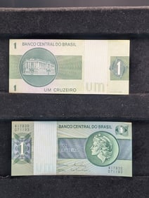 (2) Brazilian One Cruzeriro Bank Notes Mint UNC