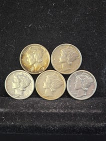 1941 1942 1943 1944 1945 Mercury Head Dimes.