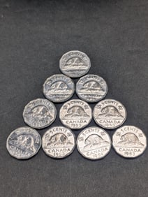 10 Canadian Nickels, Early 50's, UNC-BU