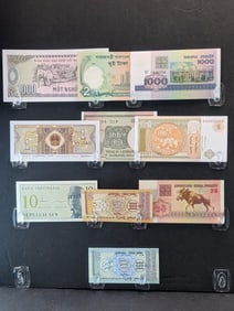 10 Foreign, Crisp-Unc, Notes, Great Art!