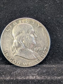 1957 D, Franklin Half Dollar AU, 90% Silver, 68 Years Old
