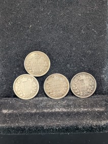 4 Consecutive, 1917-1918-1919-1920, Canadian 5 Cent Coins (3) Coins are 92.5% Sterling Silver)-One