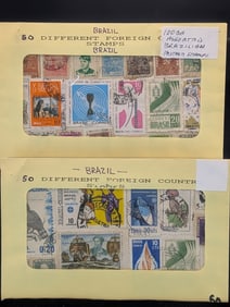 Two Envelopes with 100 Assorted Brazil Postage Stamps