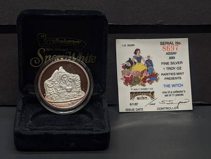 1 Troy Oz. .999 FINE SILVER Walt Disney Snow White - The Witch Designed Round in Capsule &: 1 Troy Oz. .999 FINE SILVER Walt Disney Snow White - The Witch Designed Round in Capsule & Collector's Box w/ COA