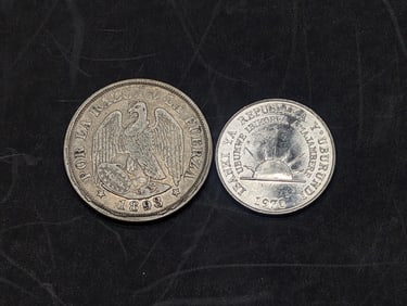 1893 Chile 20 Silver Centavos & 1970 Burundi 1 Franc