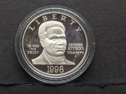 1998-S PROOF Black Revolutionary War Patriots Commem Silver Dollar in Capsule: 1998-S PROOF Black Revolutionary War Patriots Commem Silver Dollar in Capsule