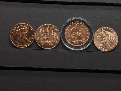 1 Oz. Each .999 FINE COPPER Various Designed Rounds (4 PCS): 1 Oz. Each .999 FINE COPPER Various Designed Rounds (4 PCS)