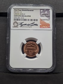 2010-D Lincoln Union Shield Cent - NGC GEM UNC *First Year Shield Reverse* w/ Designer Signature
