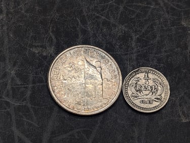 1952 Caribbean Island 10 Silver Centavos & 1889 Guatemala 1/4 Silver Real