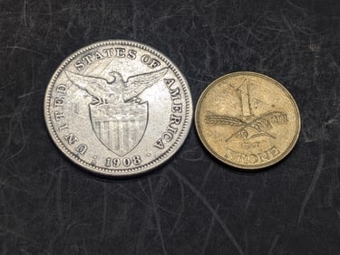 1947 Denmark 1 Krone & 1908-S Philippines 1 Silver Peso