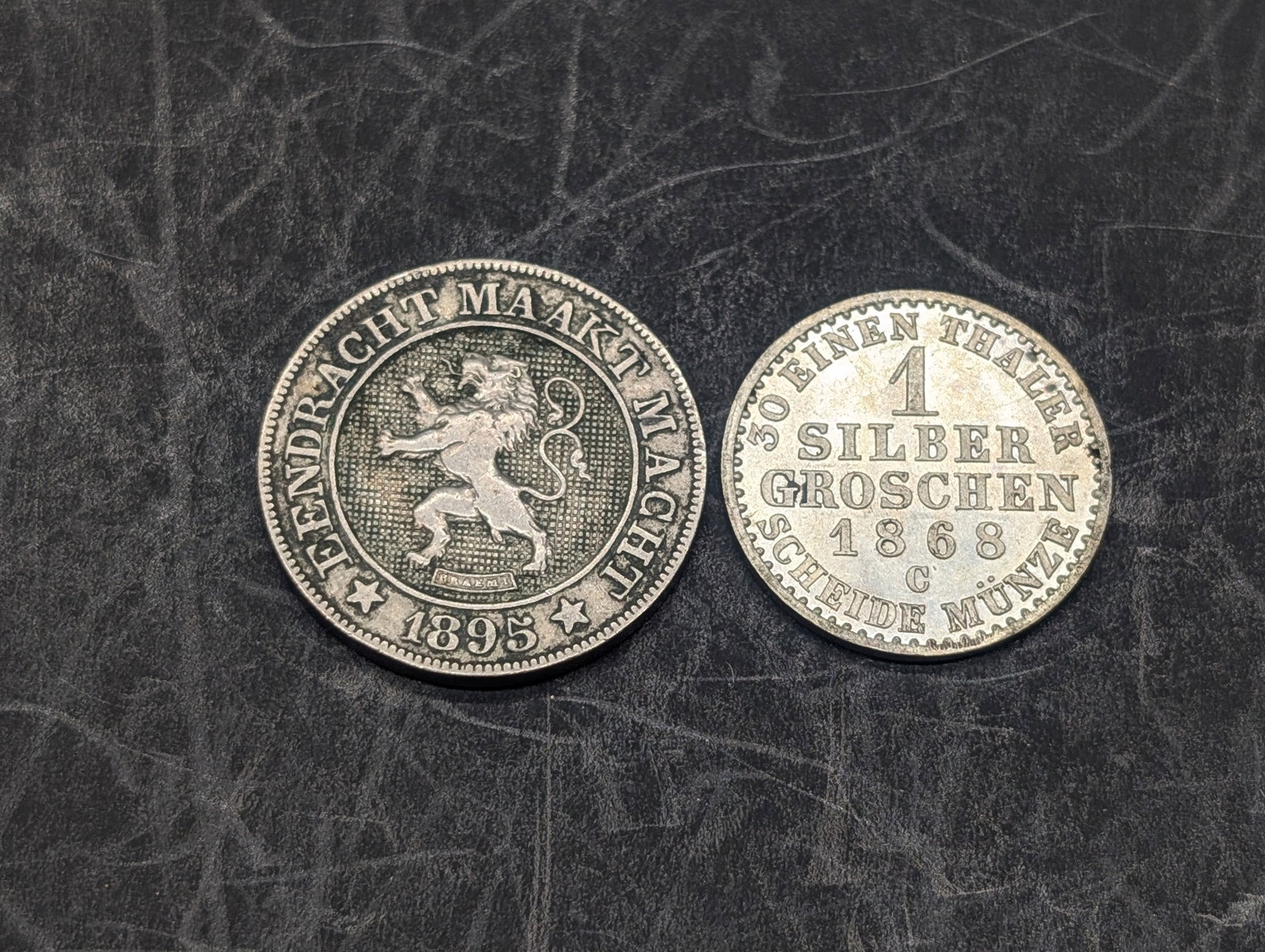 1895 Belgium 10 Centimes & 1868-C German States Prussia 1 Silver Groschen: 1895 Belgium 10 Centimes & 1868-C German States Prussia 1 Silver Groschen