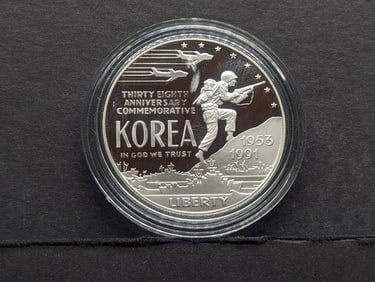 1991-P PROOF Korean War Memorial Commem Silver Dollar in Capsule