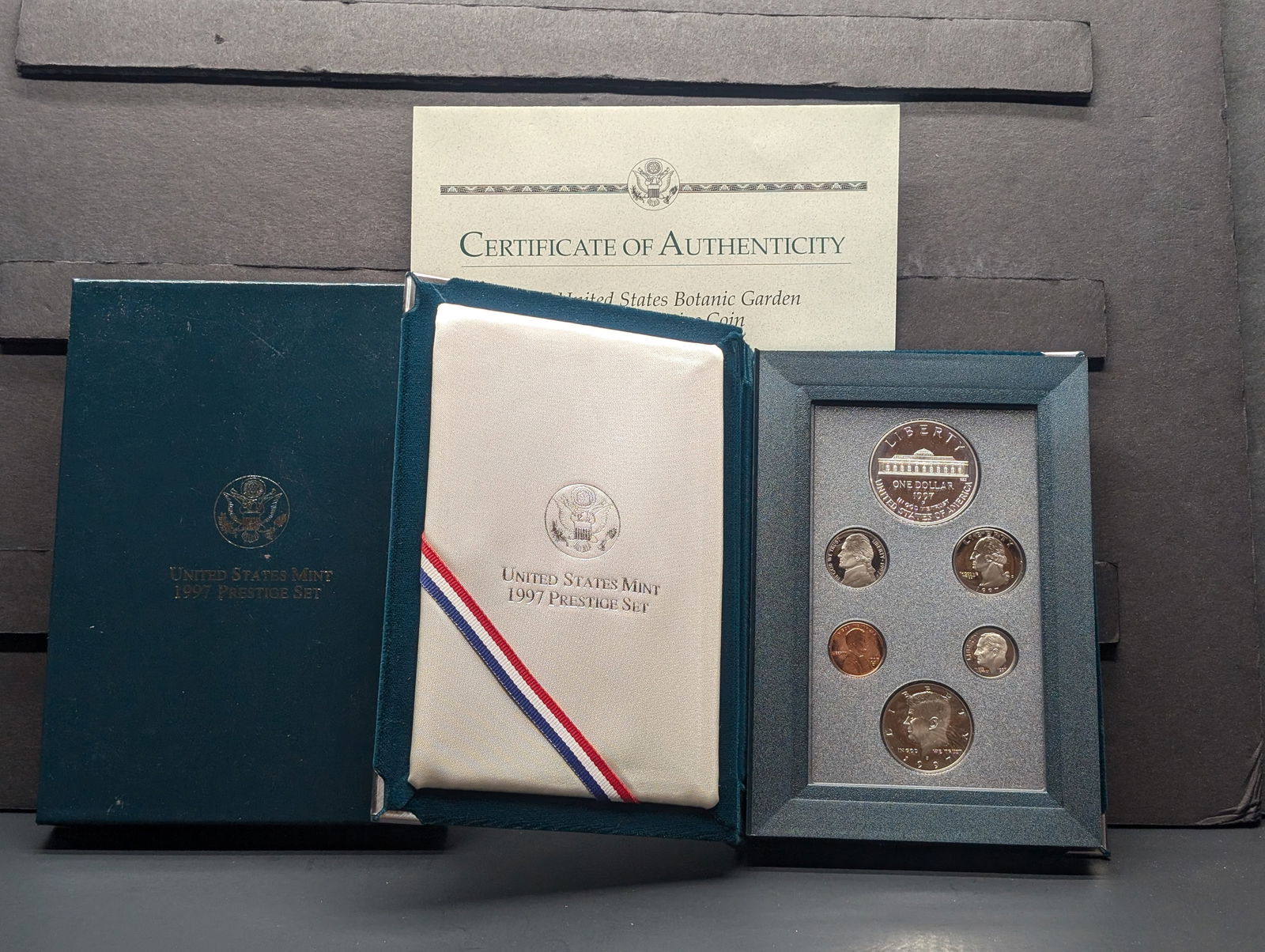 1997 U.S. Mint Prestige Set in OGP w/ COA - Botanic Gardens Commem Silver Dollar (1 of 5)