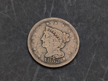 **FINE/VF - TOUGH COIN** 1853 Braided Hair Half Cent