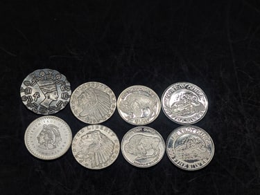 1/10th Oz. Each .999 FINE SILVER Various Designed Miniature Rounds (8 PCS)