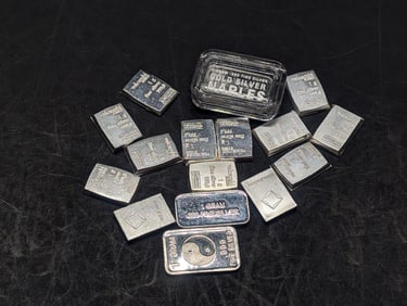 1 Gram Each .999 FINE SILVER Various Designed Miniature Art Bars (15 PCS)