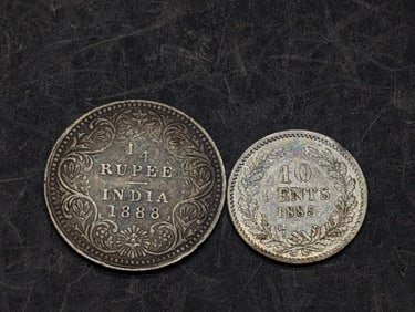 1888 British India 1/4 Silver Rupee & 1885 Netherlands 10 Silver Cents