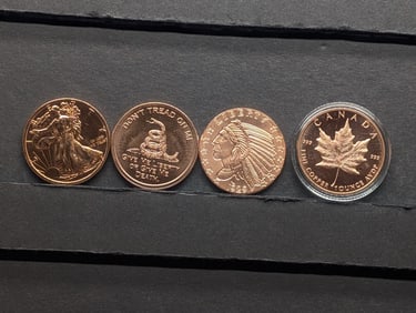 1 Oz. Each .999 FINE COPPER Various Designed Rounds (4 PCS)