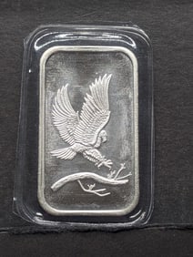1 Oz. .999 FINE SILVER Eagle Landing on Branch Designed Art Bar