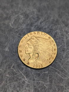 1913 Indian Head  $2.50 SOLID GOLD Quarter Eagle: 1913 Indian Head $2.50 SOLID GOLD Quarter Eagle