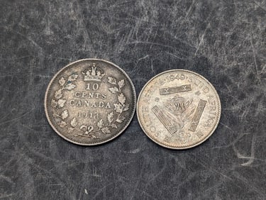1914 Canada 10 Silver Cents & 1949 South Africa 3 Silver Pence