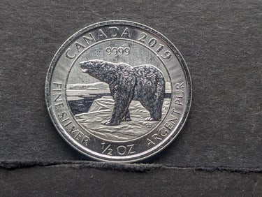 1/2 Oz. .9999 FINE SILVER 2019 Canada $2 Polar Bear Designed Coin