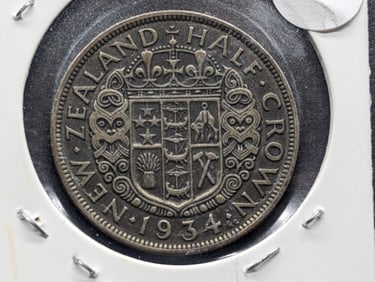 1934 New Zealand Half Crown 50% Silver