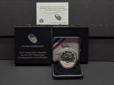 2015-P PROOF U.S. Marshals Service 225th Anniv. Commem Silver Dollar in OGP w/ COA