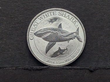 1/2 Oz. .999 FINE SILVER 2014 Australia 50 Cents - Great White Shark Designed Coin