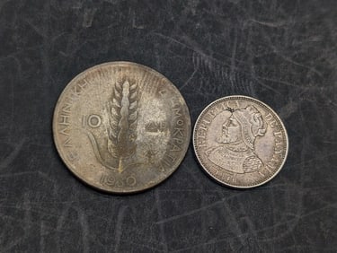 1916 Panama 5 Silver Centesimo *RARE* & 1930 Greece 10 Silver Drachmai