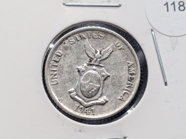 1941-M Philippines Twenty Centavos 75% Silver