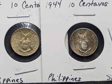(2) 1944-D Philippines Ten Centavos 75% Silver