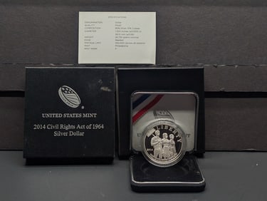 2014-P PROOF Civil Rights Act of 1964 Commem Silver Dollar in OGP w/ COA